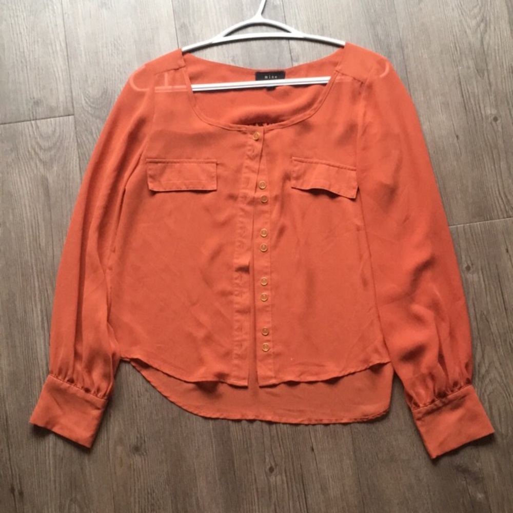 Sheer button down pink blouse